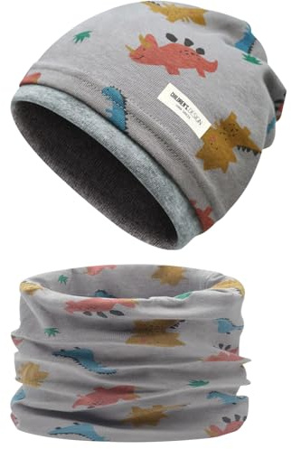 Enwokran Kinder-Mützenset und Loop-Schal Set, Herbst-Wintermütze und Schal-Set, Doppellagige Kontrastfarbene Flormütze für Herbst, Winter, Frühling Mädchen Jungen 3-8 Jahren