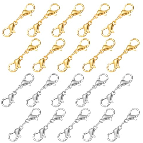 Molain 20 Stück Kettenverschluss Edelstahl, Doppelöffnung Karabinerverschluss, Armbandverbinder Armband Verschluss Ketten Verlängerung für DIY Schmuck Armbänder Halsketten (Gold + Silber)