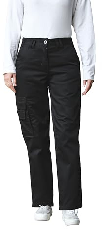 FNT Workwear Ladies Cargo Combat Work Trousers Easy Care Multiple Pockets Work Safety Cargo Pants (UK,16, Long, Black)