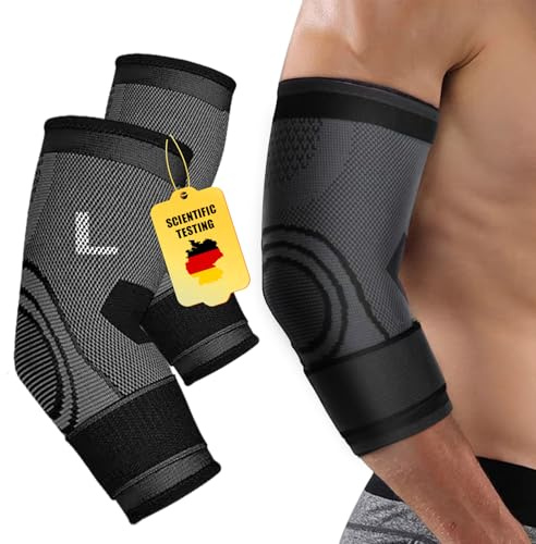 Tpubmity 2 Pièces Coudière,Support Coude Unisexe,Coudière Musculation,Manchon de Compression Bras Attelle,Pour Gauche/Droite,pour le tennis, le golf et l’haltérophilie(L)