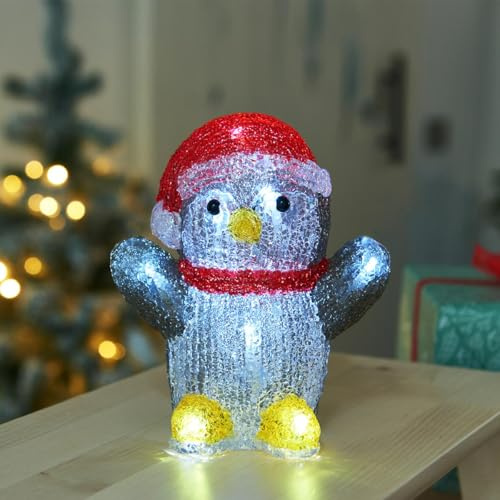 Festive Lights LED Weihnachtsfigur aus Acryl mit Rentier und Rehkitz 40 weiße LEDs batteriebetrieben Beleuchtung mit Timer Dekoration Weihnachten (16cm Pinguin)