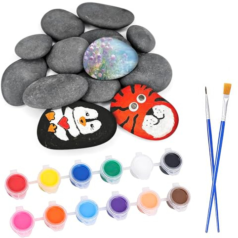 YOUNGSAY 14 STK Steine zum Bemalen, 3-7cm Natürlich Kieselsteine zum Bemalen, Glatt Flache Steine zum Bemalen mit Acrylfarbe und Bürste, Für DIY-Basteln oder Schmücken