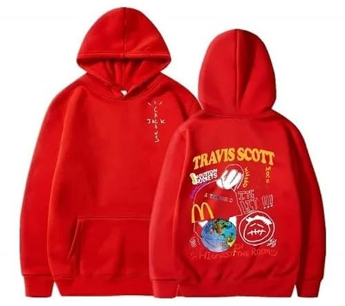 Travis Scott x Jack Sudaderas collaborazione felpa con cappuccio nera unisex in stile hip-hop di tendenza, stampa con motivo terra di McDonalds, outfit casual per coppie, tendenza streetwear giovanile