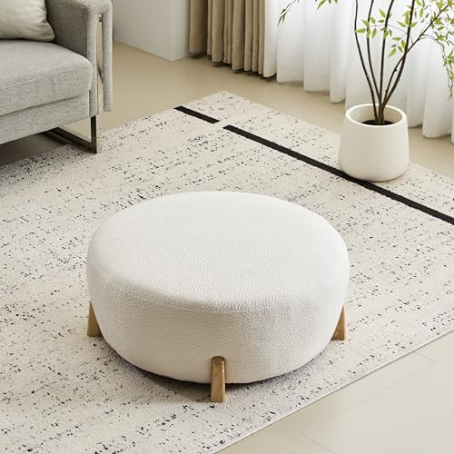 Christopher Knight Home Tatia Modern Boucle Upholstered Ottoman Coffee Table, Multi-Functional Sofa Footrest with Wooden Frame, Extra Seating for Living Room, Bedroom, Entryway, White+Natural