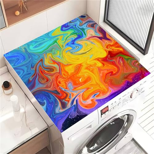 Highdi Housse de Protection pour Machine à Laver Top Peinture à l'huile Abstraite, Coussin de Machine à Laver Antidérapant, Tapis de Protection pour Dessus Sèche-Linge (Jaune,30x40cm)
