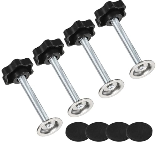 M METERXITY 4-Pack Star Handle Hand Screws, M8x60mm Carbon Steel Thread Star Clamping Knobs with Screws, Pressure Plate and Rubber Pad for Woodworking/Mechanical Equipment [Black]