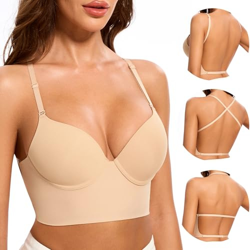 BUBBLEFOX Soutien-Gorge Dos Nu À Léger Rembourrage,Demi Invisible À Dos Bas | Soutien-Gorge À Armatures Convertible, Sans Coutures, Dos Nu Et Dos Transparent, Idéal Pour Robes À Dos Nu Et Tops À Dos Bas