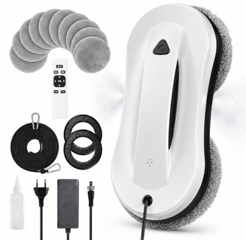 QQ CAT Robot Laveur de Vitre avec Double Pulvérisation Ultrasonore, 2800Pa | Ultra-Mince 80mm, Triple Direction de Pulvérisation, Télécommande & 10 Chiffons,Détection des Bords, 3 Modes de Nettoyage