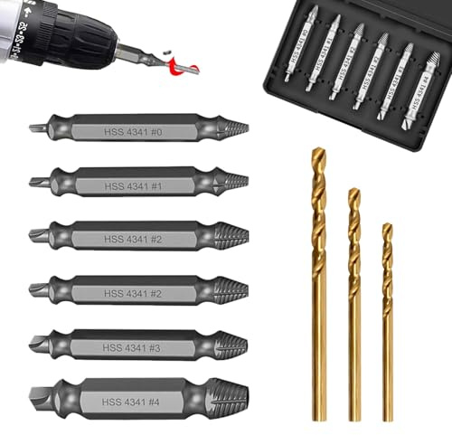 6 PCS HSS Screw Remover Screw Extractor Set Screw Remover and Extractor Bit Set Stripped Screw Removal Tool Easy Out Bolt Extractor Set Damaged Screw Extractor Set Broken Key Extractor Set