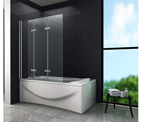 Duschtrennwand BRADO 130 x 140cm Faltbar Badewannenabtrennung Badewanne Duschwand Dusche Glas