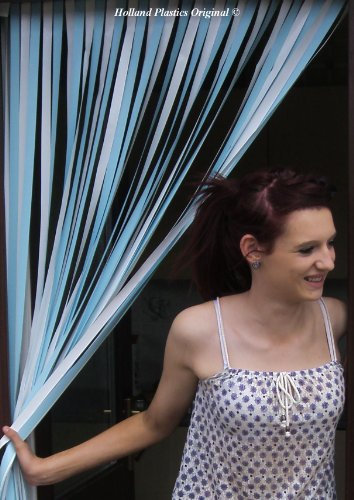 Holland Plastics Original Brand Wohnwagen-Türvorhang, Fliegengitter, Insektenschutz, Streifenvorhang - Himmelblau & Weiss- 62cm breit