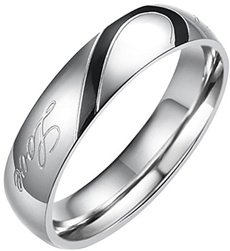 Flongo Partnerringe Damenring Herrenring Ring Edelstahl Band Ring Silber Valentine Paar Ringe Verlobung Engagement Verlobungsringe Hochzeit mit Real Love Gravur Herz Herren 61MM