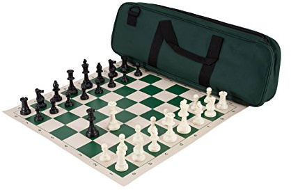 Deluxe Chess Set Combination - Triple Weighted - by US Chess Federation (Forest Green)
