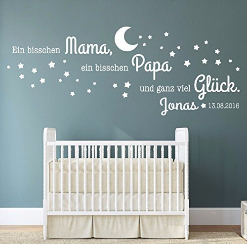 tjapalo® pkm199-90x30cm Wandtattoo Name jungen Jungenzimmer Mädchen Mädchenzimmer ein bisschen mama Wandsticker Baby Babyzimmer Kinderzimmer mit Name und Datum