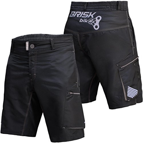 Brisk Bike Men’s MTB Shorts with Attachable Padded Liner, Breathable and Lightweight Cycling, Running, and Hiking Shorts with 5 Pockets