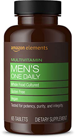 Amazon Elements Men's One Daily Multivitamin, 62% Whole Food Cultured, Vegan, 21 Vitamins and Minerals, 65 Tablets, 2 Month Supply (Packaging may vary)