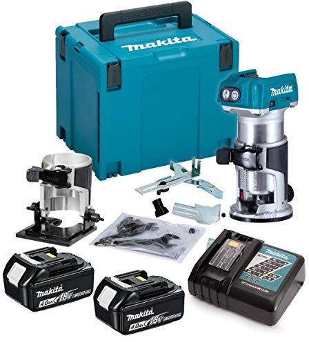 Makita DRT50RMJ 18V LXT Cordless Brushless Laminate Router Trimmer + Bevel Base