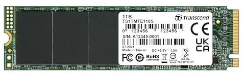 Transcened MTE110S 1TB M.2 2280 NVMe PCIe Gen3x4, 3D NAND, DRAM-less, Bis zu 1,700/1,400 mb/s, Interne SSD für Laptop und Desktop-PC