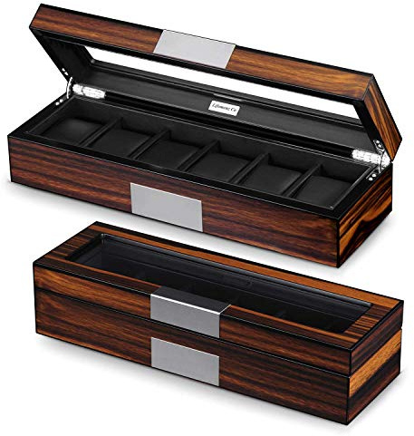 Lifomenz Co 6 Watch Box Organizer - Large Wooden Watch Storage Box Display Case
