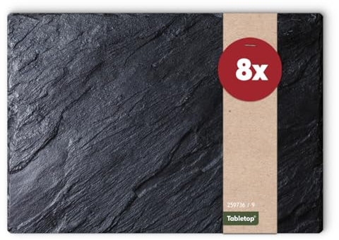 Tischsets 8er als abwaschbare Tischdeko - Platzsets Schiefer-Optik Steinoptik als Tischuntersetzer in 43 cm - Platzdeckchen als Tischunterlage für Esstisch Wohnzimmer Tisch