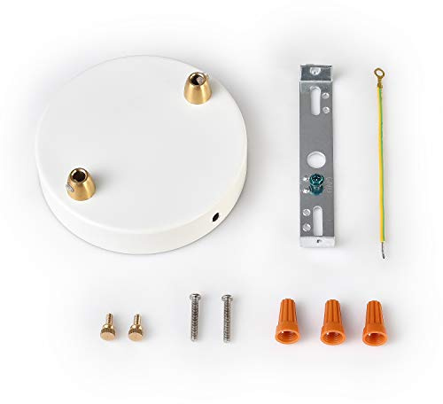 BRIGHTTIA 2-Port White Ceiling Canopy with Brass Cord Grip Conversion Kit - 4.7in (120mm) Pendant Light Cover Plate - Convert Plug-in to Hardwire Fixture - DIY Lighting Lamp Parts (BA-C202W)