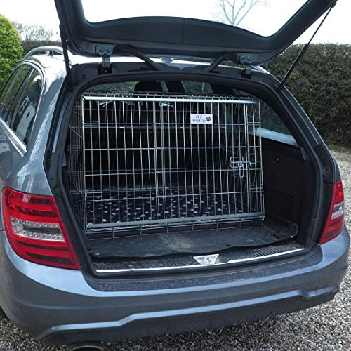 Pet World Medium 34 Sloped Car Dog Crate – Compatible with Mercedes C-Class – UK Designed, Steel Travel Cage – Emergency Escape Hatch – Folds Flat – Free Comfort Mat – Easy Assembly