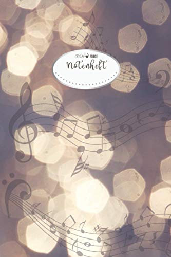 CreaForge Design Notenheft A5: 60 Seiten mit Seitenzahlen & Inhaltsverzeichnis | 10 Notensysteme pro Seite | Notenheft blanko Softcover glänzend | Musikheft A5 | Motiv: Vintage CFP-LB01