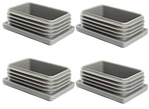 Enkotrade 4 Stück Lamellenstopfen Grau für Rechteckrohre, 60x40 mm, Rohrabdeckung aus hochwertigem Polyethylen Kunststoff, Stopfen, Endstopfen, Kappen, Gleiter | Rohrstopfen Rechteckig