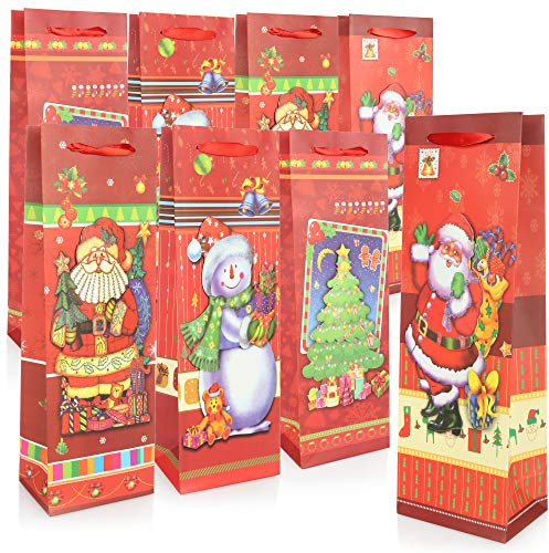 COM-FOUR® 8x Geschenktüte in weihnachtlichen Motiven - Geschenktasche für Wein- und Sektflaschen - Flaschentasche für Weihnachten und Nikolaus (08 Stück - X-MAS 3D)