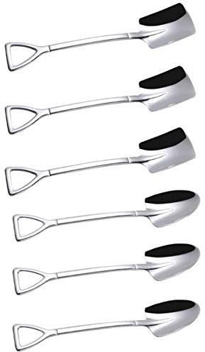 NMQLX Dessert Spoon Set, 6 Shovel Shape Stainless Steel Spoons, Ice Cream Fruit Spoon for Kitchen or Restaurant