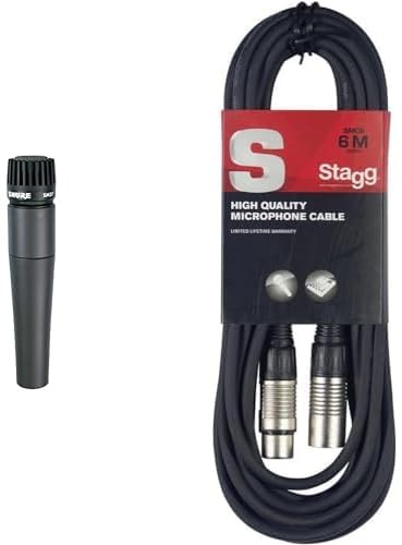 Shure SM57 Dynamisches Instrumentenmikrofon mit Nierencharakteristik & Stagg SMC6 Kabel, XLR (m) -XLR (f), Mikrofon-zu-Mischpult, 6 Meter lang, Schwarz