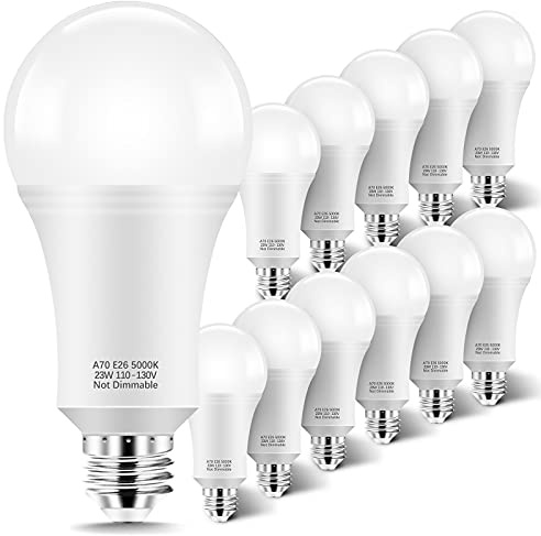KINDEEP 150W-200W Equivalent LED Light Bulbs, A21 23W Super Bright Light Bulb 5000K Daylight White 2500 Lumens, Non-Dim E26 Energy Saving Bulb for Home, Office, Store, Garage, Warehouse 12-Pack