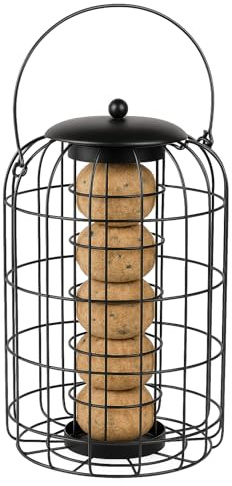 Meisenknödelhalter – Olov Schwarz – 27 cm – Für Meisenknödel – Metallpulverbeschichtet – Schutzkorb – Flamingo