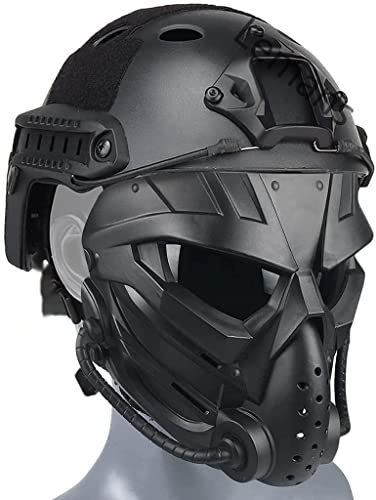 Schnelle Helm Taktische Maske, Mit AugenschutzStoßfeste Taktische Vollgesichtsschädelmaske Halloween Airsoft Jagd CS Spiel Paintball Schießen Und Andere Outdoor-Aktivitäten, Schwarz