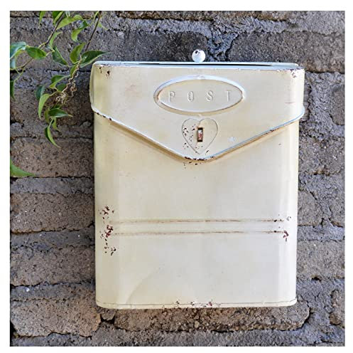 SHEHello Wandbriefkasten Briefkasten Rustikaler Briefkasten Postkasten für Briefe Rechnungen Zeitungen Zeitschriften Weißer Dekorativer Briefkasten Aus Eisen 24,3 X 8,5 X 27,4 cm