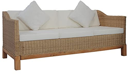 KTHLBRH 【Schneller Versand】 Terrassenmöbel-Set | Hochwertige Paletten ​| Palettensofa Indoor & Outdoor | mit Rückenkissen,3-Sitzer-Sofa mit Polstern Natürliches Rattan