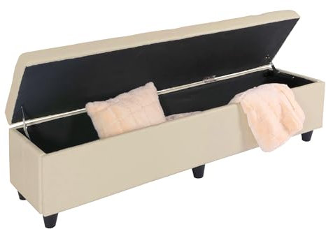 Mendler Aufbewahrungs-Truhe Kriens XXL-AM, 180x45x45cm, Kunstleder - Creme