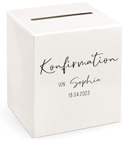 Brief-Box zur KONFIRMATION personalisierbar mit Namen & Datum in creme & schwarz Kuvert-Kiste Geschenk-Box Geld-Box Kommunions-Geschenk Geld-Geschenke Kommunion Sammel-Box für Jungen & Mädchen
