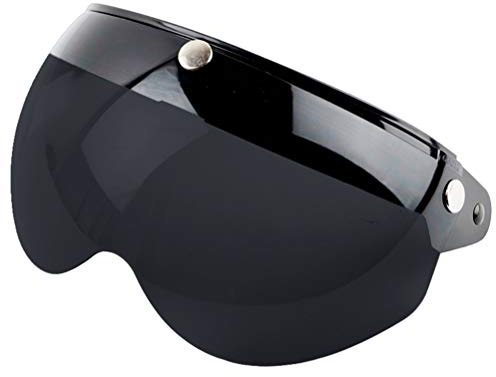 3 Helmvisier Universelles Druckknopf Winddichtes Sonnenschutz Halbgesicht-Retro Motorradhelm Visier Universal offenes Gesicht Helm Windschutz Motorrad für Motorrad-Helm(Schwarz, Dunkelbraun)