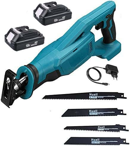 ANUPTTA 18V Akku Säbelsäge, Ersatz für Makita mit mit 2x3000mAh Akku und Schnellladegerät, 4 Stück Sägeblatt variable Geschwindigkeit 3000 SPM, für Holz & Metall & Aluminium