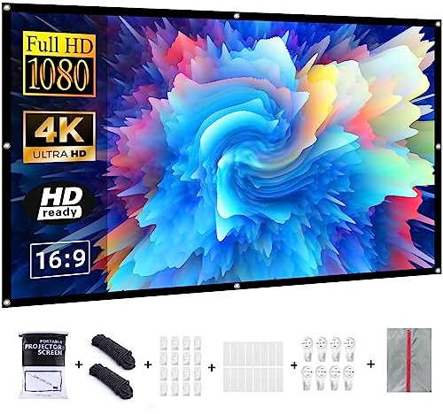 VERCORKIN Beamer Leinwand 84 Zoll,16:9/Faltenfrei/160°/Waschbar/Faltbar,Indoor/Outdoor, Inklusive Nagelhaken und Handtasche (84 Zoll Doppelseitig weiß)