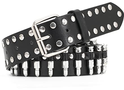 CWCYYDSYY Nietengürtel Y2K Punk Hip Hop Kunstleder Ösen Gürtel für Halloween Cosplay, Black-bullet-2, L