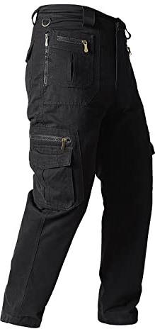 Générique Pantalon Homme Cargo Travail Droit Multi-Poches Boutonné De Couleur Unie Vêtements Classique Slim a Pince Y2k Vetement Regular Cuisine Costume(02Noir,XL)