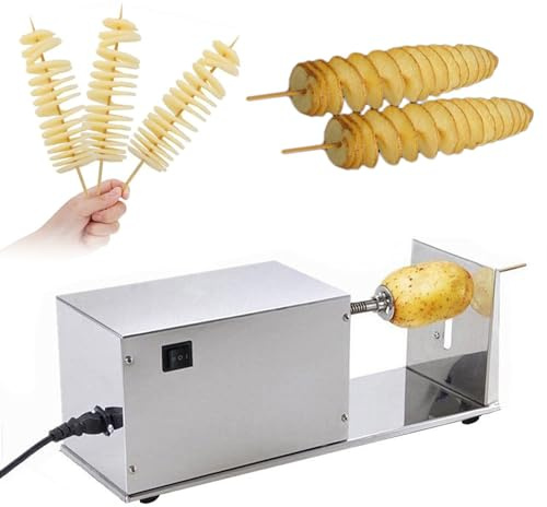 XDLYWUZIQ Elektrischer Tornado-Kartoffelschneider, Automatischer Tornado-Kartoffelchip-Gemüseschneider, Edelstahl-Kartoffelchip-Turmmaschine Für Obst, Kartoffeln, Gurken Oder Karotten