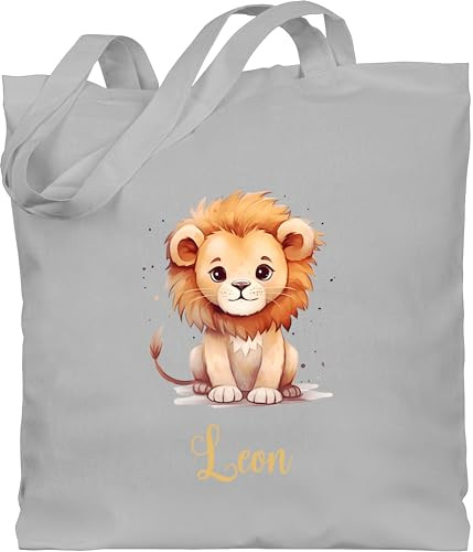 Geschenk mit Namen personalisiert by Shirtracer - Baumwolltasche - Süßer Löwe mit Name personalisiert I Löwen Geschenk I Zootiere I König der Tiere I Leu