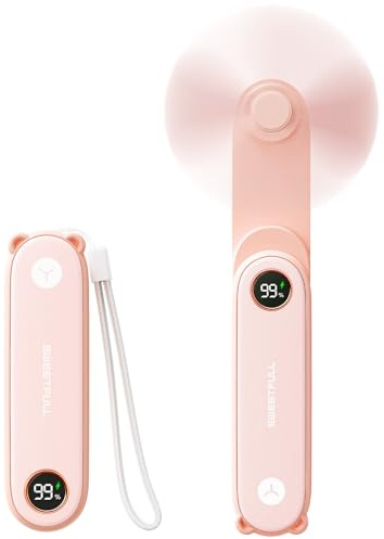 SWEETFULL Portable Handheld Mini Fan with LED Display, 3-in-1 Personal Foldable USB Rechargeable Hand Held Fan & Flashlight for Travel, Lash Eyelash, Cute Small Pocket for Women, Girls