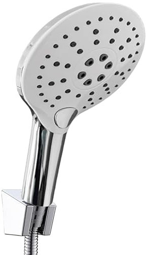 Universal Duschkopf – Handbrause rund (Ø 120 mm), 3 Strahlarten (Rain, Intense Rain, Soft Rain), Chrom/Weiß, Wassersparend Duschbrause, Reinigungsfreundlich