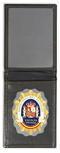ECOMMUR Cartera + Placa M. del Interior - Escolta Privado | Cartera de Polipiel identificativa con Chapa/Insignia para decoración, coleccionismo y atrezzo