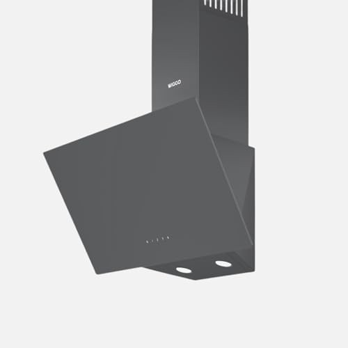 Wiggo Cappa aspirante 60 cm – Design in vero vetro senza testa, aria di ricircolo/scarico, 300 m³/h, touch screen LED, 3 velocità, con filtro antigrasso e 2 filtri a carbone, frontale in vetro (grigio