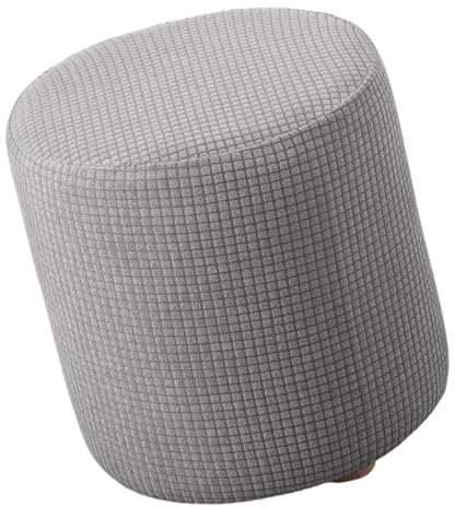 Mswborml Stretch Ottomane Schonbezug Hocker Bezug Rund, Luxuriöser Bezug für Runde Hocker, Rund Husse für Hocker mit Elastischem Boden, Überzug für Hocker Rund, Waschmaschinenfest,Grau
